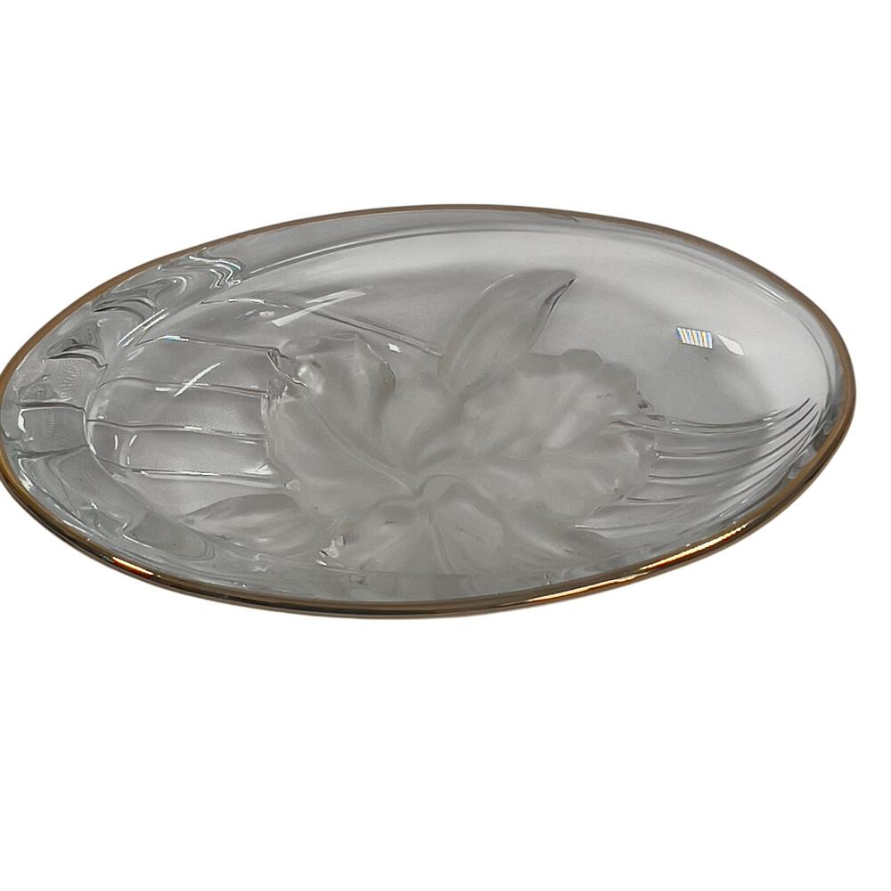 Glass Gold Rimmed Frosted Orchid Clear Candy Trinket Soap Dish Home Beautiful